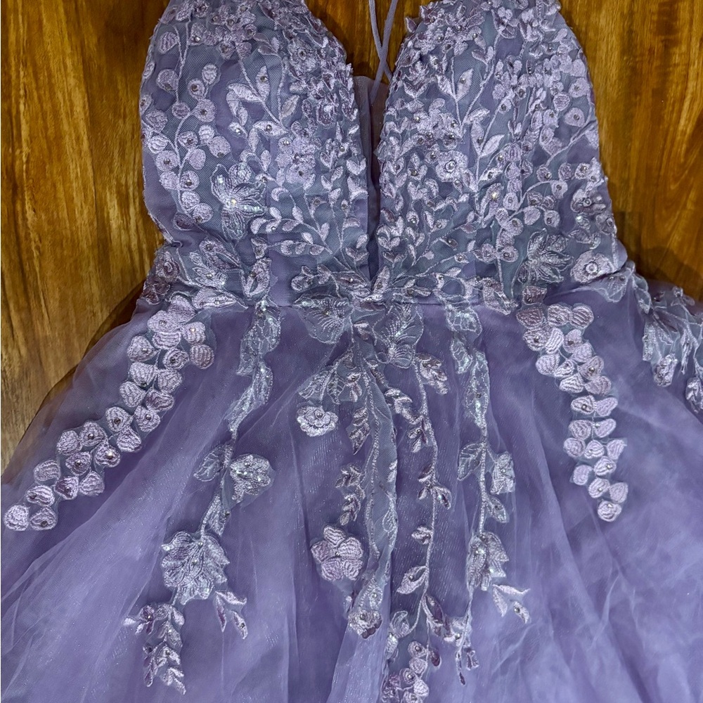 Stacees Elegant Lavender Floral Gown